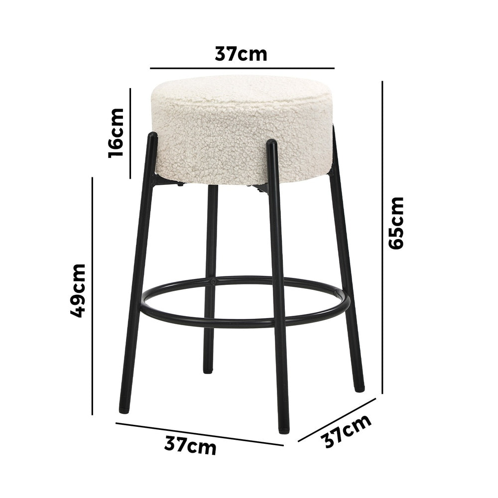 Oikiture 2x Bar Stools Kitchen Round Stool Boucle Fabric White-Bar Stool-PEROZ Accessories