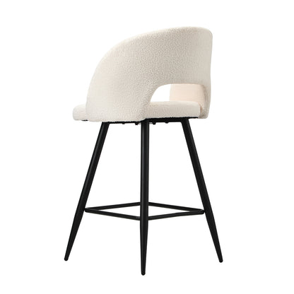 Oikiture 2x Bar Stools Kitchen Dining Chair Boucle White SURA-Bar Stool-PEROZ Accessories