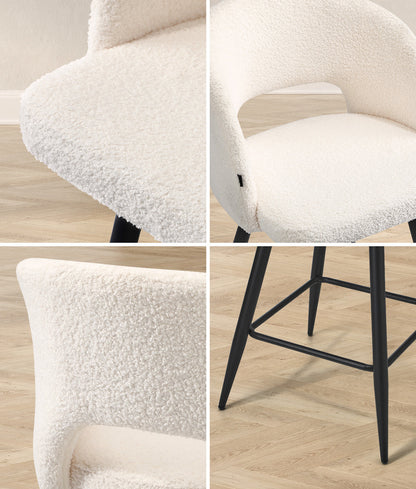 Oikiture 2x Bar Stools Kitchen Dining Chair Boucle White SURA-Bar Stool-PEROZ Accessories