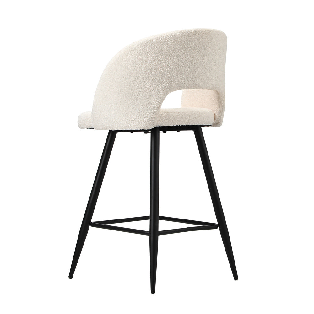 Oikiture 4x Bar Stools Kitchen Dining Chair Boucle White SURA