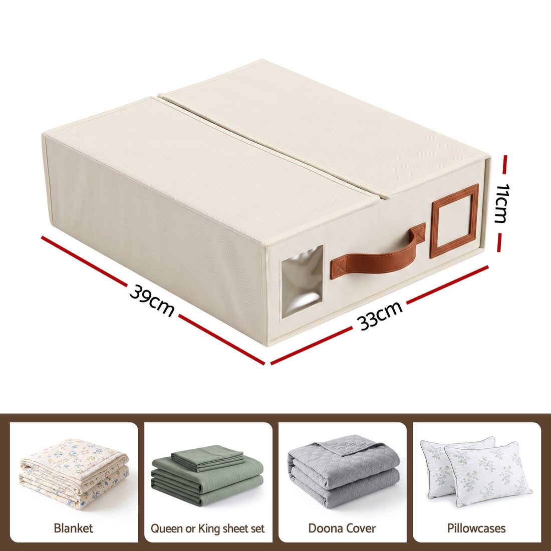 Artiss Bed Sheet Organisers Box 4Pcs Storage King Size Bedding Foldable Beige-Home &amp; Garden > Storage > Storage Boxes-PEROZ Accessories