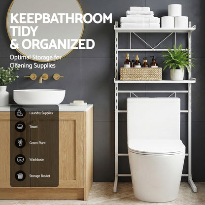 Artiss Over Toilet Bathroom Storage Shelf Rack Over Toilet 2 Tier-Furniture > Bathroom > Bathroom Cabinets, Cupboards &amp; Storage-PEROZ Accessories