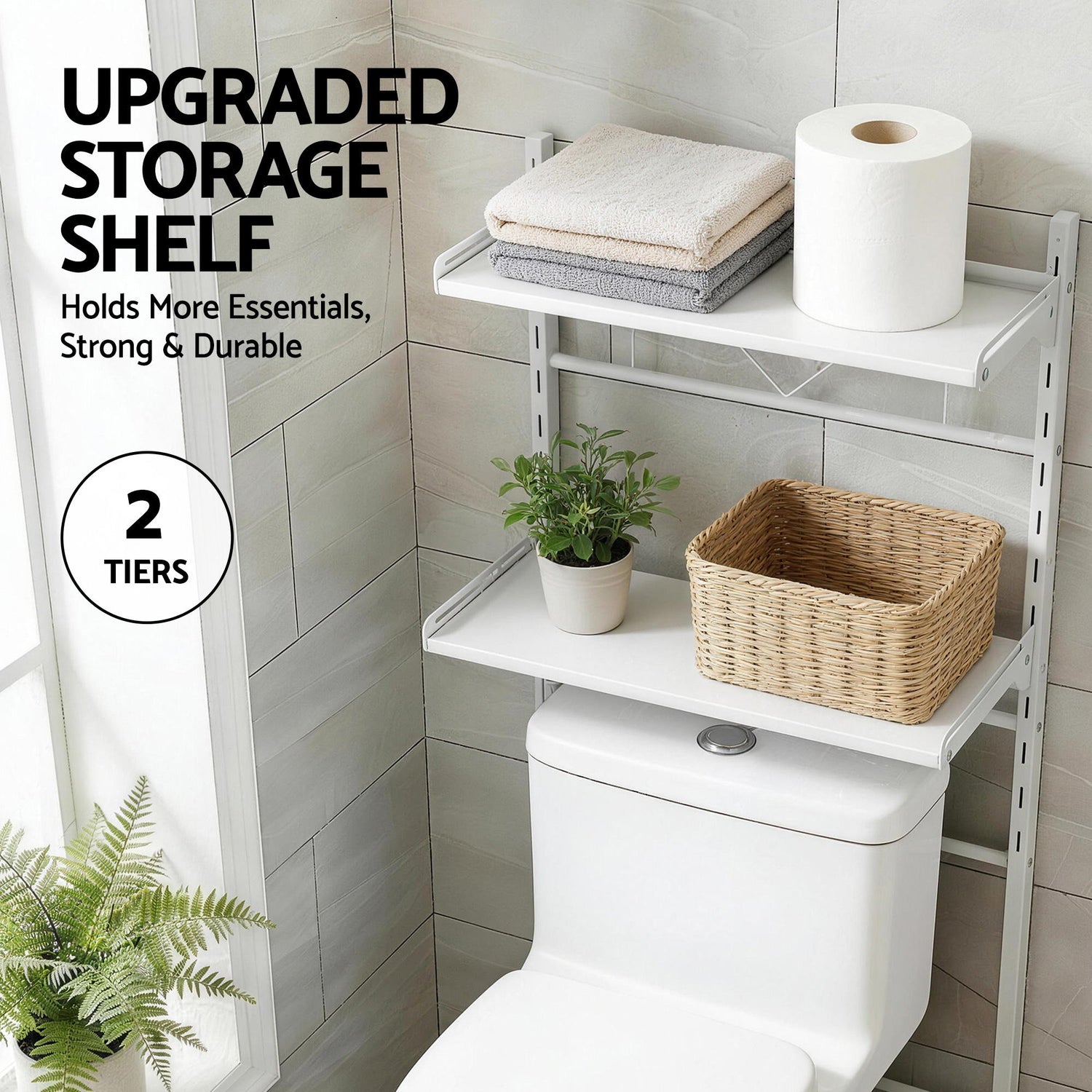Artiss Over Toilet Bathroom Storage Shelf Rack Over Toilet 2 Tier-Furniture > Bathroom > Bathroom Cabinets, Cupboards &amp; Storage-PEROZ Accessories