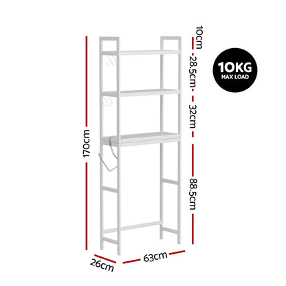 Artiss Over Toilet Storage Bathroom Rack Space Saving 3 Tier Organiser White-Furniture > Bathroom > Bathroom Cabinets, Cupboards &amp; Storage-PEROZ Accessories