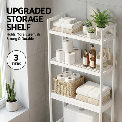 Artiss Over Toilet Storage Bathroom Rack Space Saving 3 Tier Organiser White-Furniture > Bathroom > Bathroom Cabinets, Cupboards &amp; Storage-PEROZ Accessories