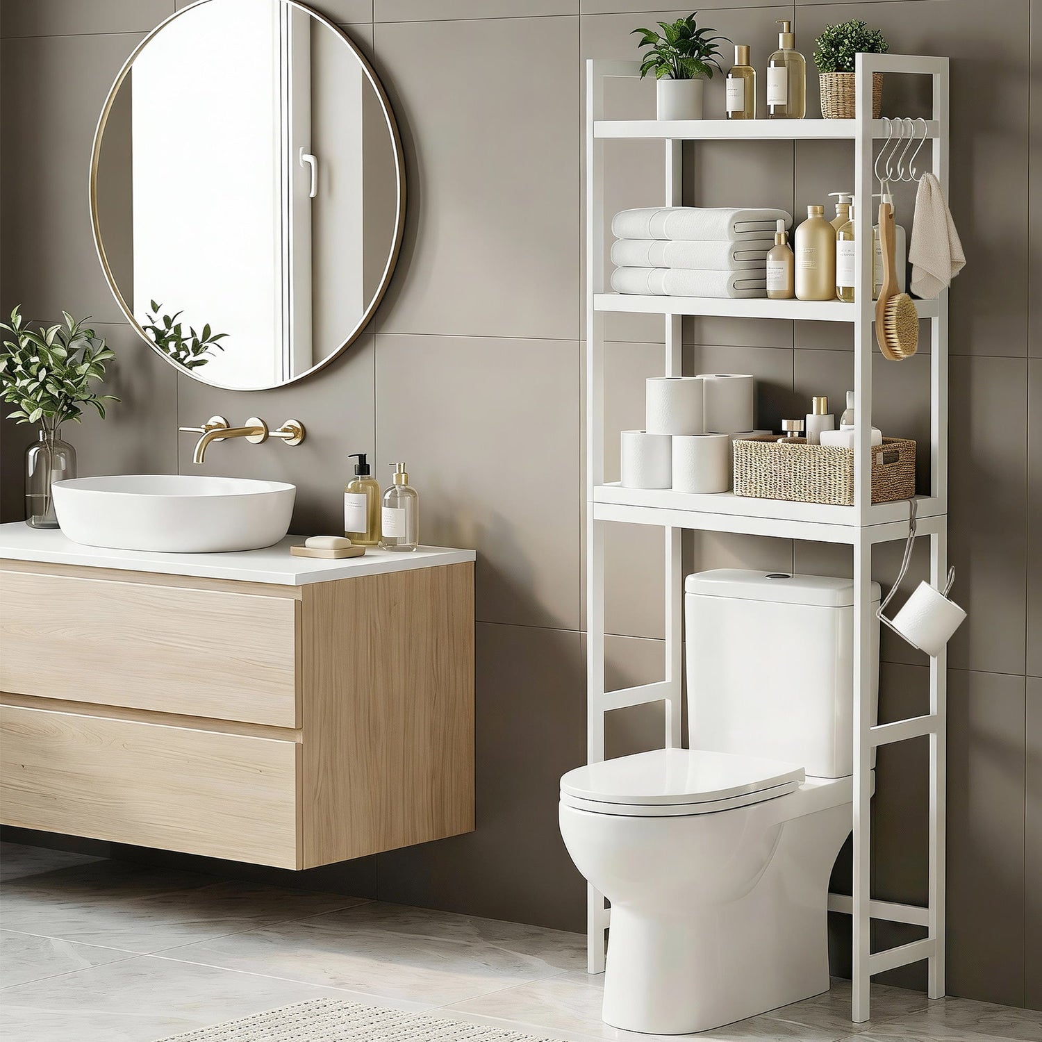 Artiss Over Toilet Storage Bathroom Rack Space Saving 3 Tier Organiser White-Furniture > Bathroom > Bathroom Cabinets, Cupboards &amp; Storage-PEROZ Accessories