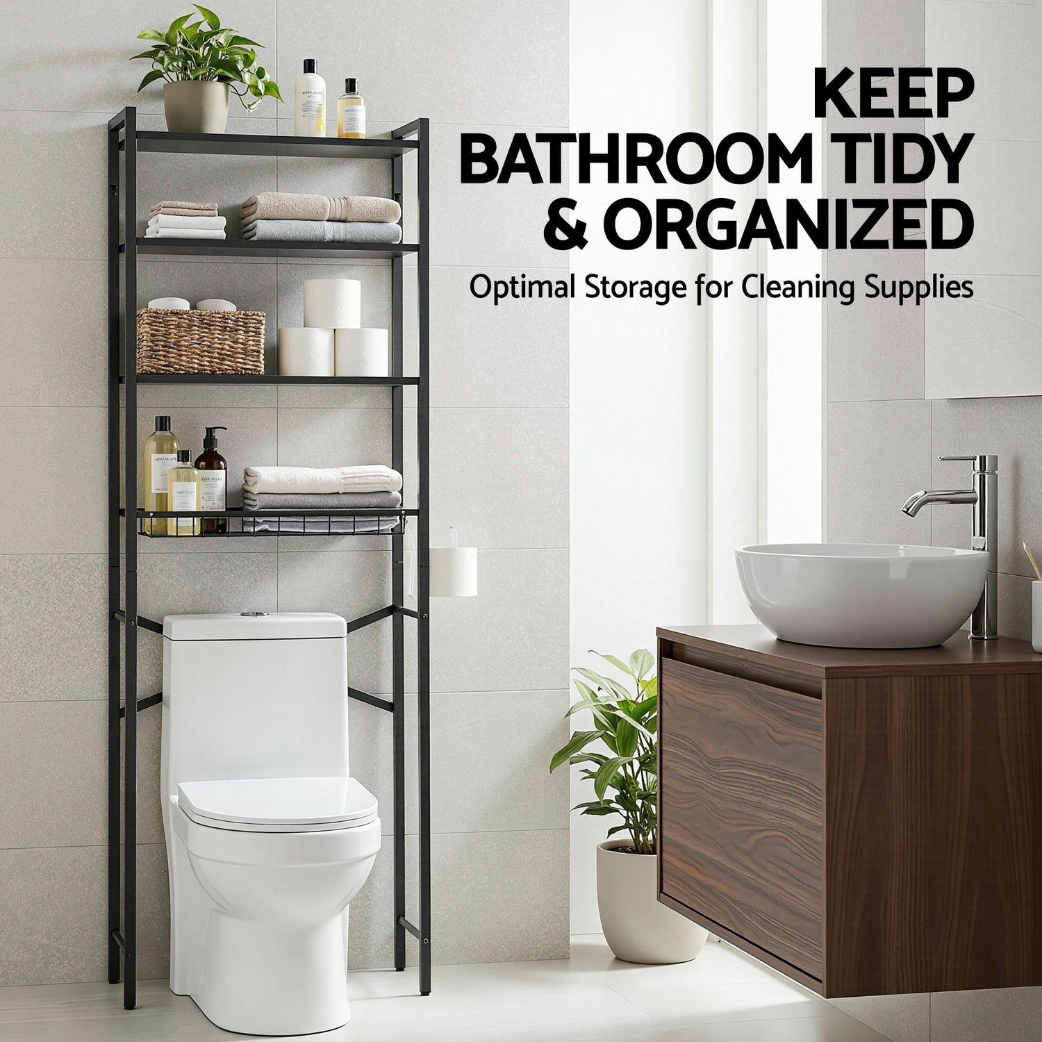Artiss Over Toilet Bathroom Storage Rack Space Saving 4 Tier Organiser White-Furniture > Bathroom > Bathroom Cabinets, Cupboards &amp; Storage-PEROZ Accessories