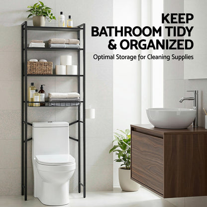 Artiss Over Toilet Bathroom Storage Rack Space Saving 4 Tier Organiser White-Furniture > Bathroom > Bathroom Cabinets, Cupboards &amp; Storage-PEROZ Accessories