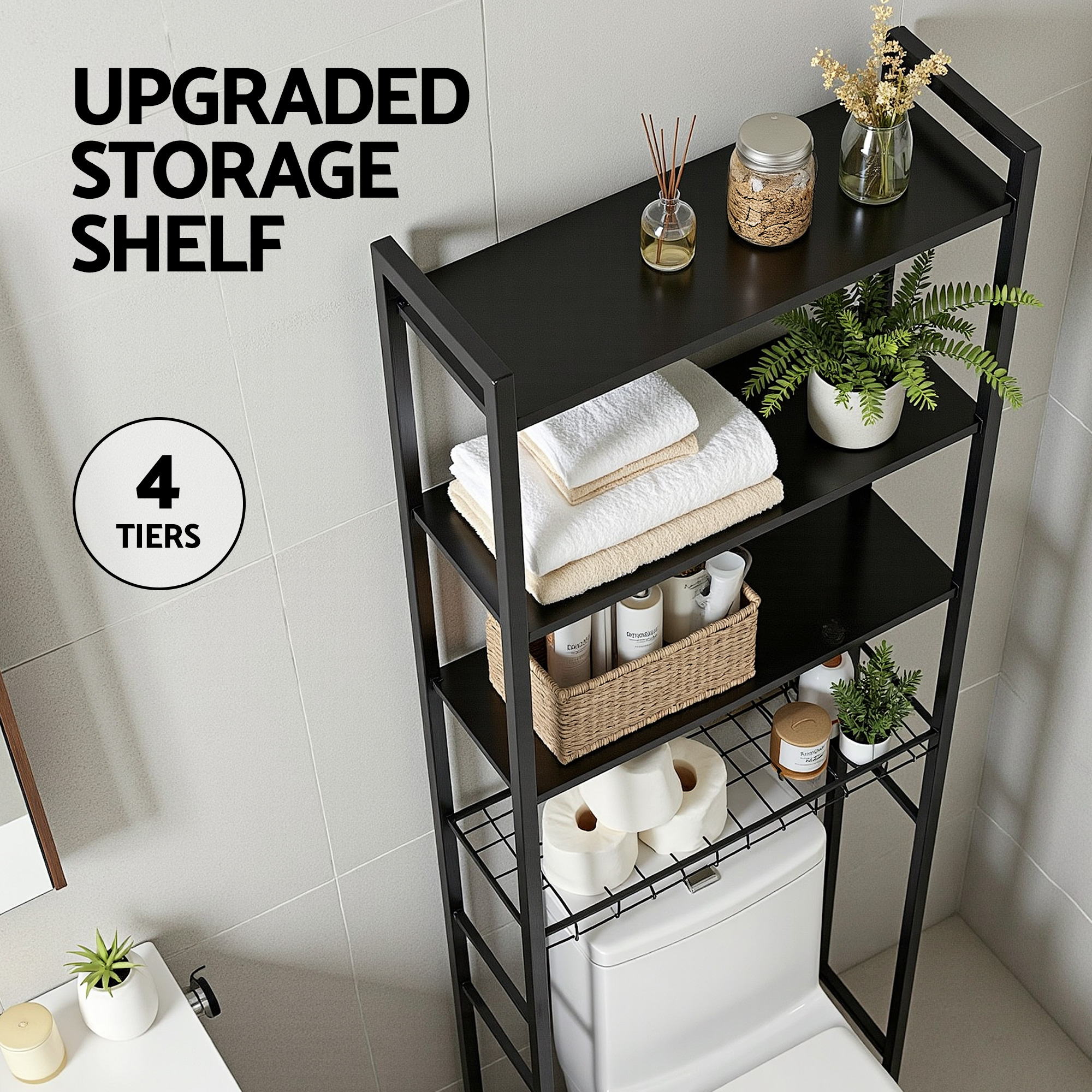 Artiss Over Toilet Bathroom Storage Rack Space Saving 4 Tier Organiser White-Furniture > Bathroom > Bathroom Cabinets, Cupboards &amp; Storage-PEROZ Accessories