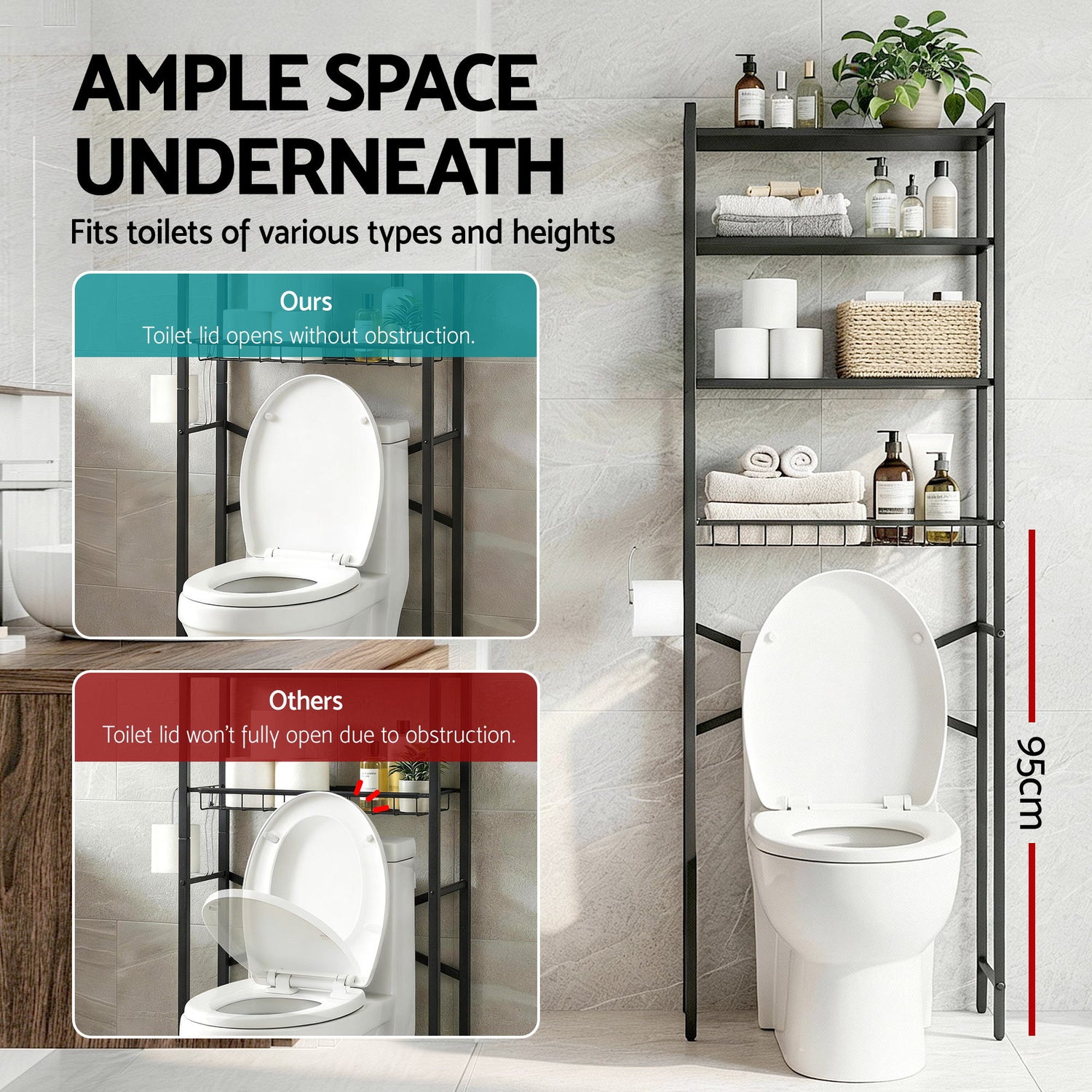 Artiss Over Toilet Bathroom Storage Rack Space Saving 4 Tier Organiser White-Furniture > Bathroom > Bathroom Cabinets, Cupboards &amp; Storage-PEROZ Accessories