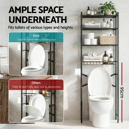 Artiss Over Toilet Bathroom Storage Rack Space Saving 4 Tier Organiser White-Furniture > Bathroom > Bathroom Cabinets, Cupboards &amp; Storage-PEROZ Accessories