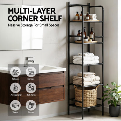 Artiss 5 Tier Floor Standing Corner Shower Caddy Bathroom Organizer Black-Furniture > Bathroom > Bathroom Cabinets, Cupboards &amp; Storage-PEROZ Accessories