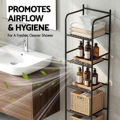 Artiss 5 Tier Floor Standing Corner Shower Caddy Bathroom Organizer Black-Furniture > Bathroom > Bathroom Cabinets, Cupboards &amp; Storage-PEROZ Accessories