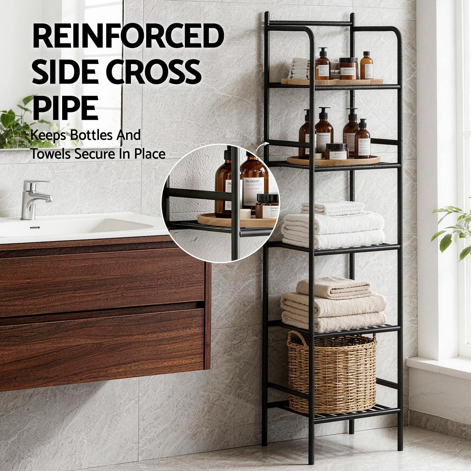 Artiss 5 Tier Floor Standing Corner Shower Caddy Bathroom Organizer Black-Furniture > Bathroom > Bathroom Cabinets, Cupboards &amp; Storage-PEROZ Accessories
