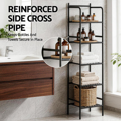 Artiss 5 Tier Floor Standing Corner Shower Caddy Bathroom Organizer Black-Furniture > Bathroom > Bathroom Cabinets, Cupboards &amp; Storage-PEROZ Accessories