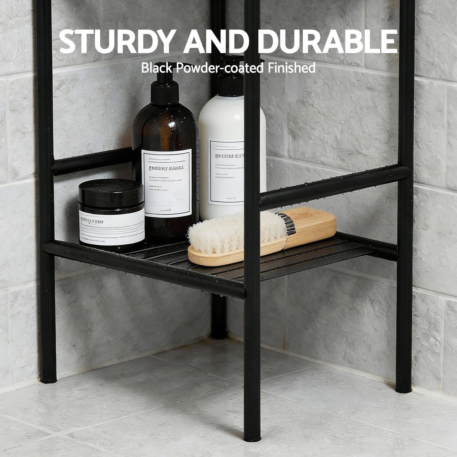 Artiss 5 Tier Floor Standing Corner Shower Caddy Bathroom Organizer Black-Furniture > Bathroom > Bathroom Cabinets, Cupboards &amp; Storage-PEROZ Accessories