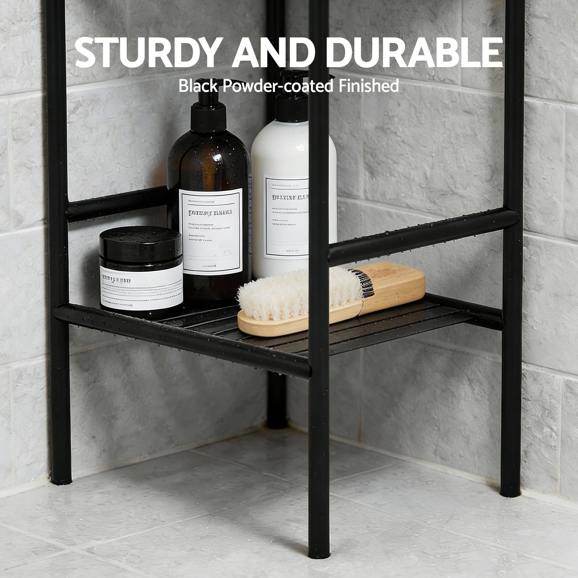 Artiss 5 Tier Floor Standing Corner Shower Caddy Bathroom Organizer Black-Furniture > Bathroom > Bathroom Cabinets, Cupboards &amp; Storage-PEROZ Accessories