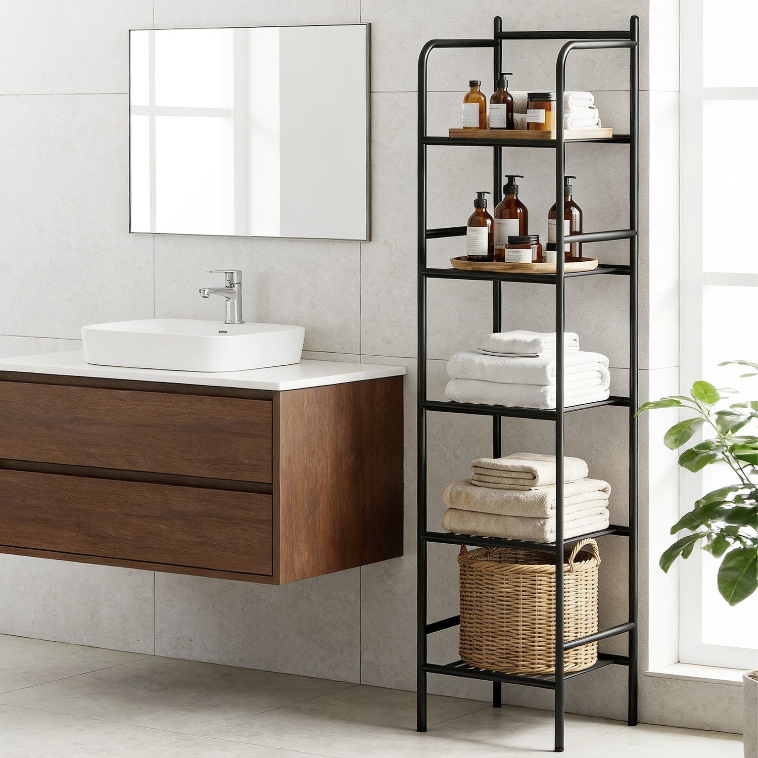 Artiss 5 Tier Floor Standing Corner Shower Caddy Bathroom Organizer Black-Furniture > Bathroom > Bathroom Cabinets, Cupboards &amp; Storage-PEROZ Accessories