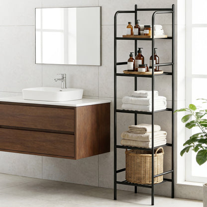 Artiss 5 Tier Floor Standing Corner Shower Caddy Bathroom Organizer Black-Furniture > Bathroom > Bathroom Cabinets, Cupboards &amp; Storage-PEROZ Accessories