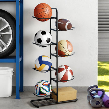 Everfit Ball Storage Rack Sports Equipment Organizer 7-Tier Holder for Garage Gym Black-Tools &gt; Tools Storage &gt; Wall Storage Racks-PEROZ Accessories
