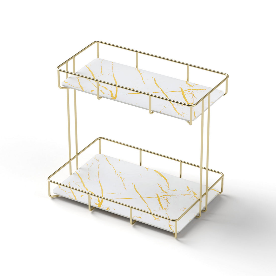 Artiss Bathroom Storage Rack 2 Tier Corner Organiser Gold Marble Look-Furniture > Bathroom > Bathroom Cabinets, Cupboards &amp; Storage-PEROZ Accessories