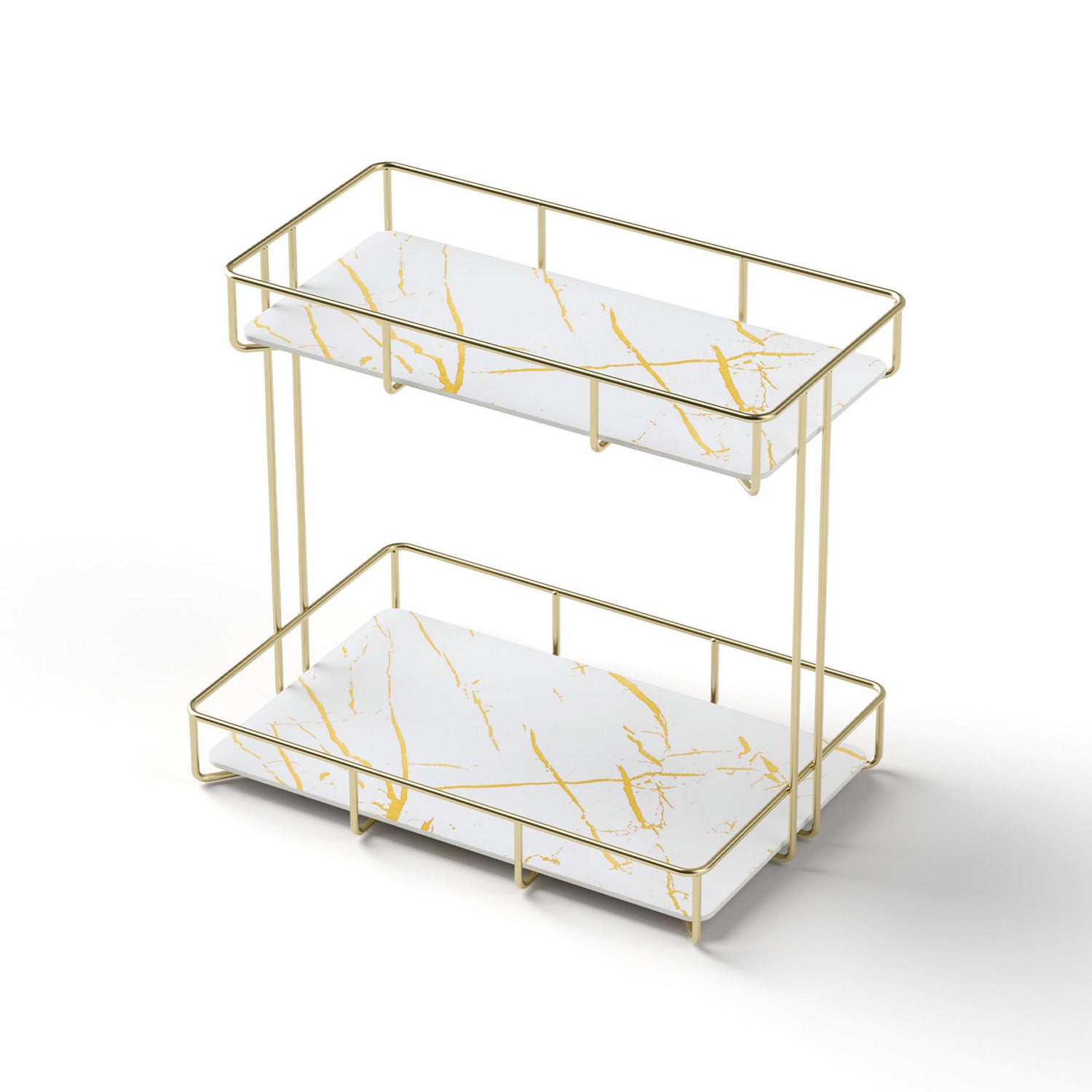 Artiss Bathroom Storage Rack 2 Tier Corner Organiser Gold Marble Look-Furniture > Bathroom > Bathroom Cabinets, Cupboards &amp; Storage-PEROZ Accessories