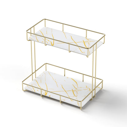 Artiss Bathroom Storage Rack 2 Tier Corner Organiser Gold Marble Look-Furniture > Bathroom > Bathroom Cabinets, Cupboards &amp; Storage-PEROZ Accessories