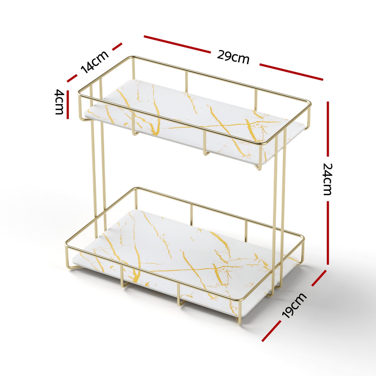 Artiss Bathroom Storage Rack 2 Tier Corner Organiser Gold Marble Look-Furniture > Bathroom > Bathroom Cabinets, Cupboards &amp; Storage-PEROZ Accessories