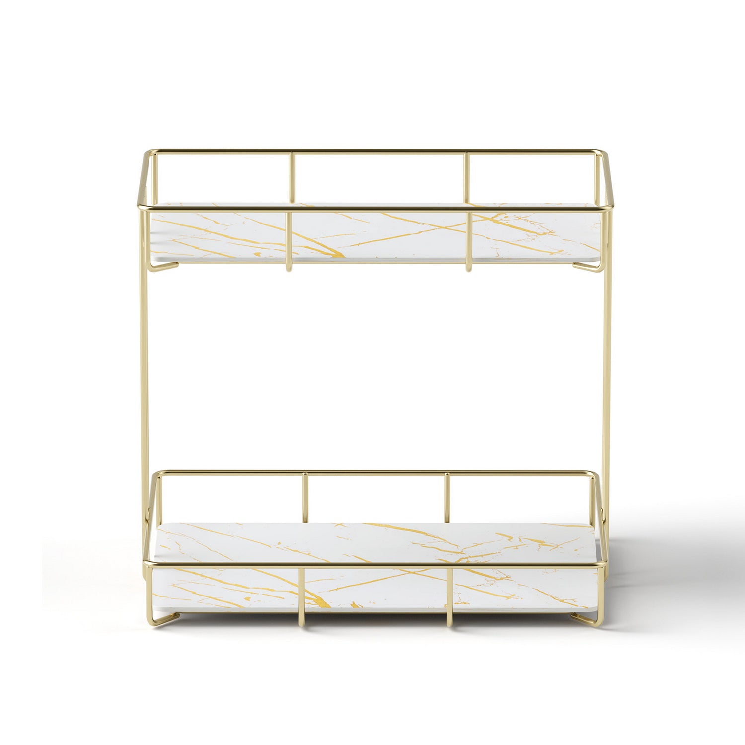 Artiss Bathroom Storage Rack 2 Tier Corner Organiser Gold Marble Look-Furniture > Bathroom > Bathroom Cabinets, Cupboards &amp; Storage-PEROZ Accessories