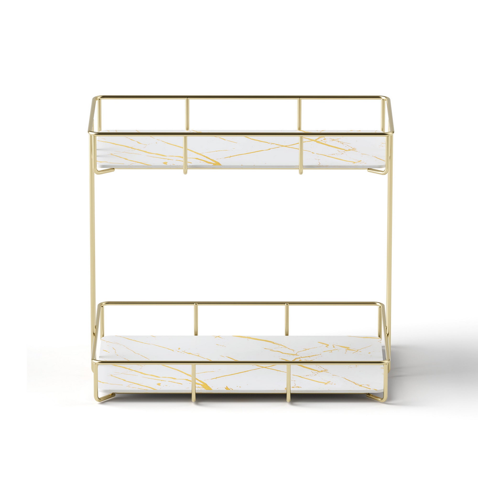 Artiss Bathroom Storage Rack 2 Tier Corner Organiser Gold Marble Look-Furniture > Bathroom > Bathroom Cabinets, Cupboards &amp; Storage-PEROZ Accessories