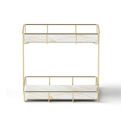 Artiss Bathroom Storage Rack 2 Tier Corner Organiser Gold Marble Look-Furniture > Bathroom > Bathroom Cabinets, Cupboards &amp; Storage-PEROZ Accessories