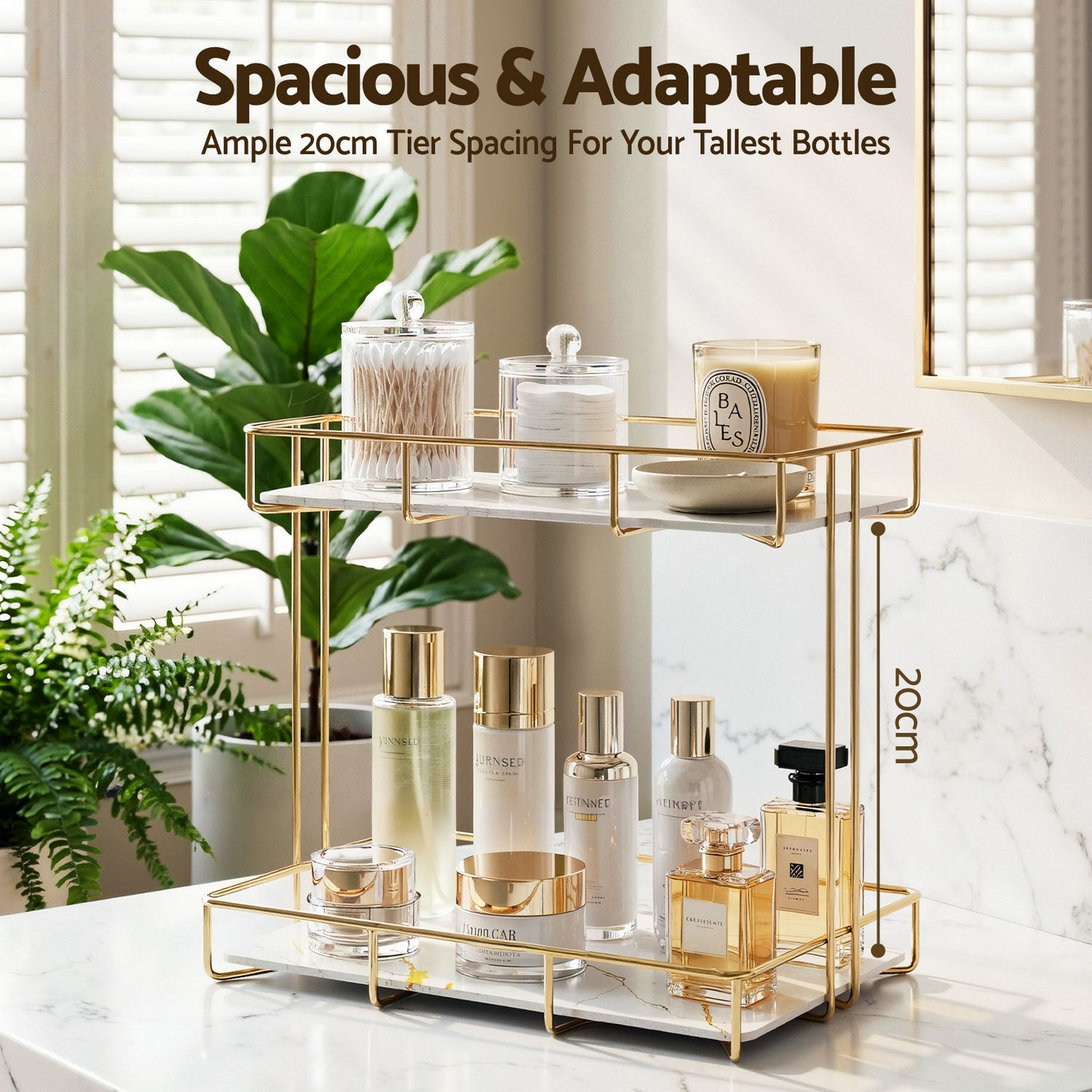 Artiss Bathroom Storage Rack 2 Tier Corner Organiser Gold Marble Look-Furniture > Bathroom > Bathroom Cabinets, Cupboards &amp; Storage-PEROZ Accessories