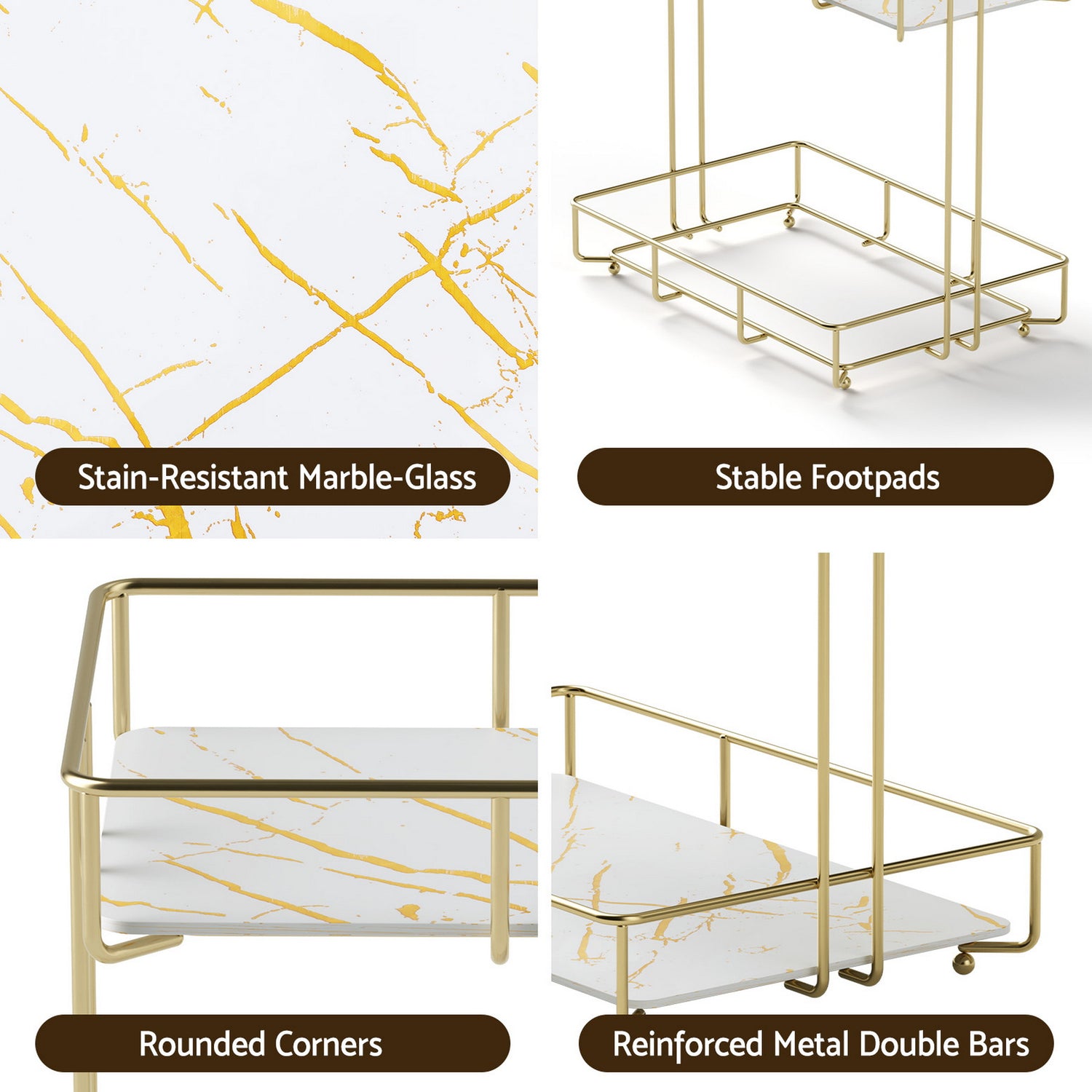 Artiss Bathroom Storage Rack 2 Tier Corner Organiser Gold Marble Look-Furniture > Bathroom > Bathroom Cabinets, Cupboards &amp; Storage-PEROZ Accessories