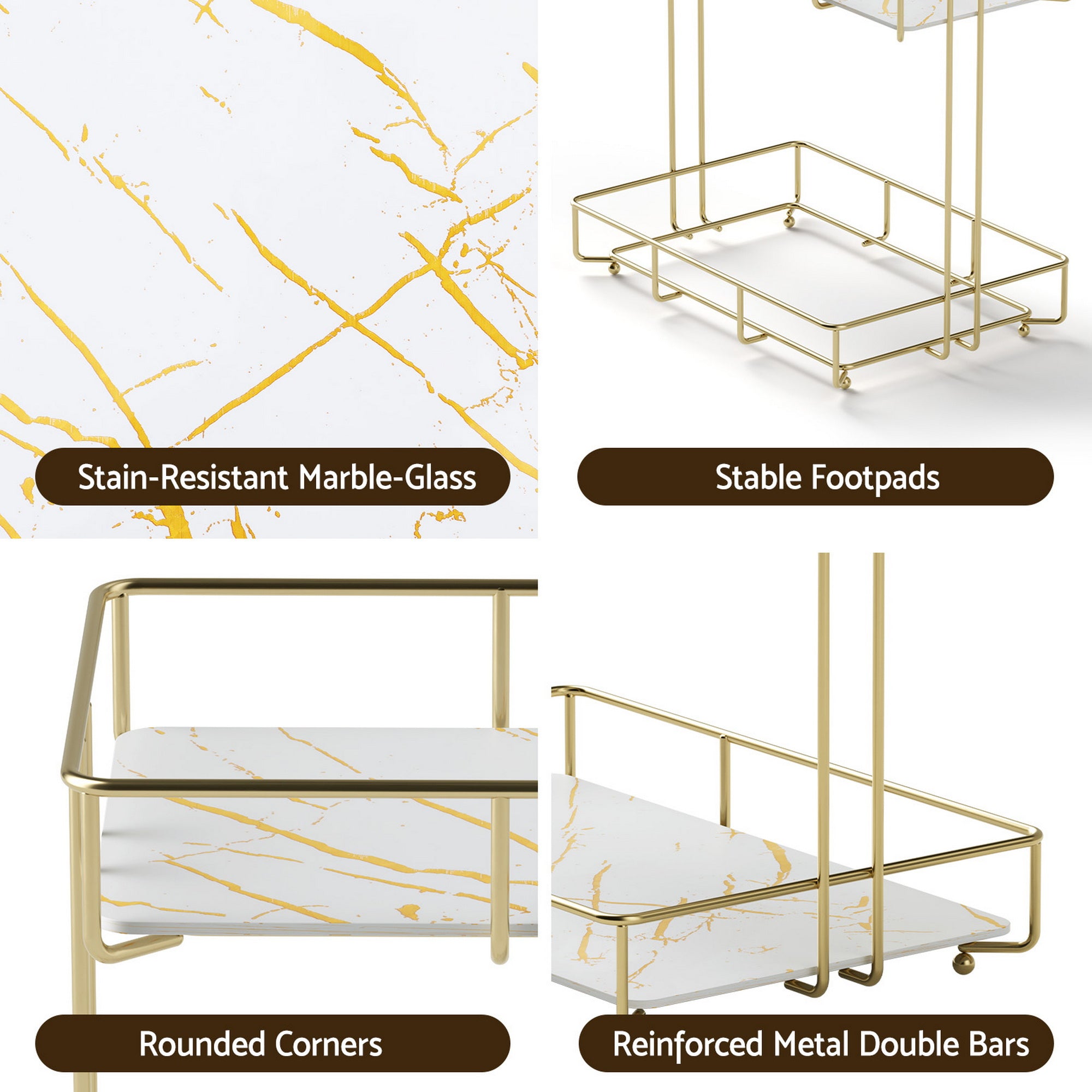 Artiss Bathroom Storage Rack 2 Tier Corner Organiser Gold Marble Look-Furniture > Bathroom > Bathroom Cabinets, Cupboards &amp; Storage-PEROZ Accessories