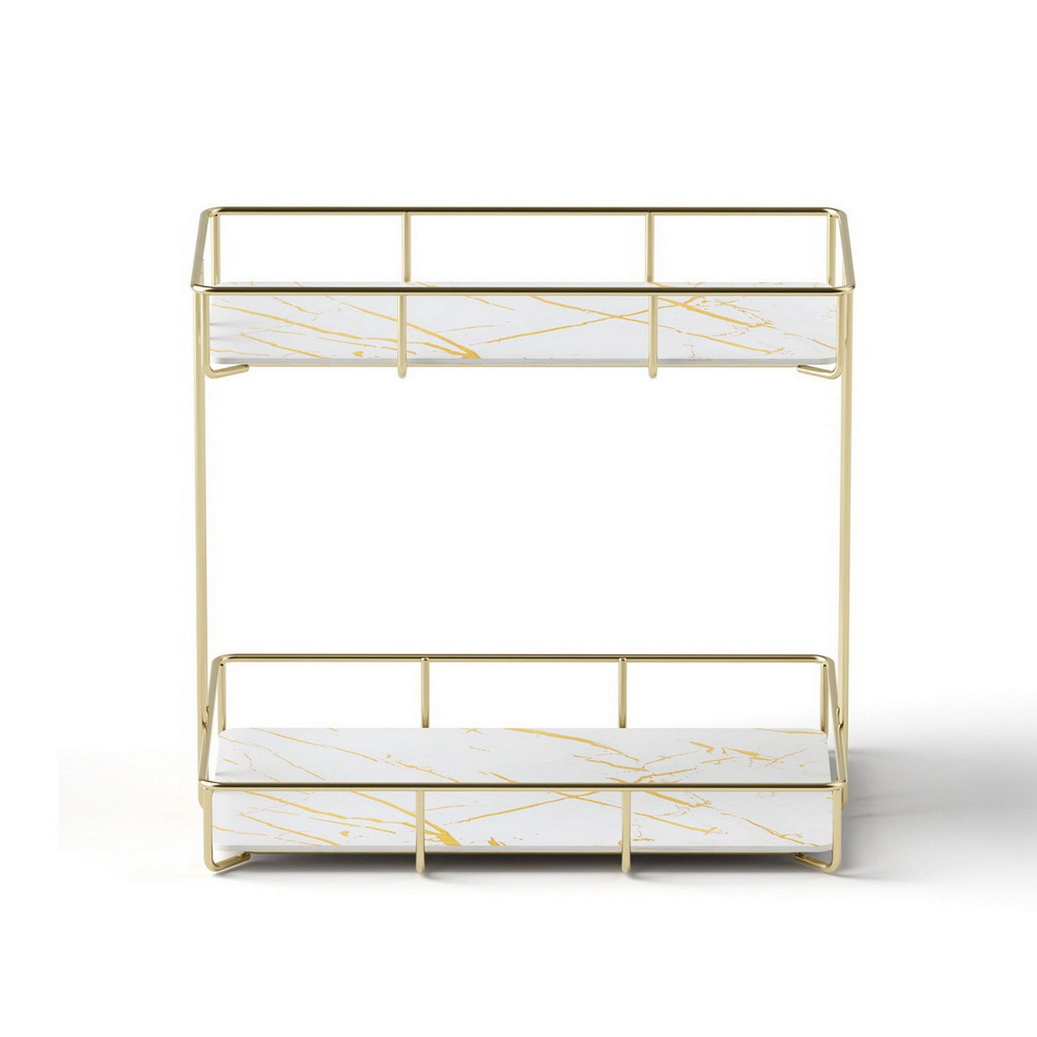 Artiss 2X Bathroom Storage Rack 2 Tier Corner Organiser Gold Marble Look