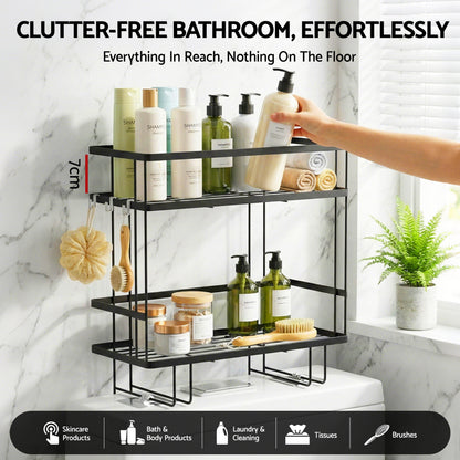 Artiss Over Toilet Storage Rack Bathroom Shelf Organizer 2 Tier-Furniture > Bathroom > Bathroom Cabinets, Cupboards &amp; Storage-PEROZ Accessories