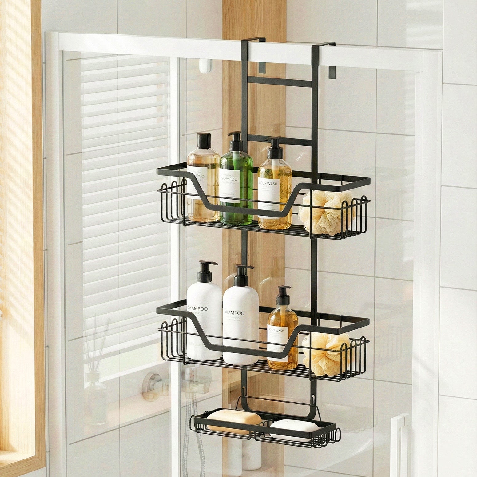 Artiss 3 Tier Over The Door Shower Caddy Hanging Bathroom Storage Organizer-Furniture > Bathroom > Bathroom Cabinets, Cupboards &amp; Storage-PEROZ Accessories