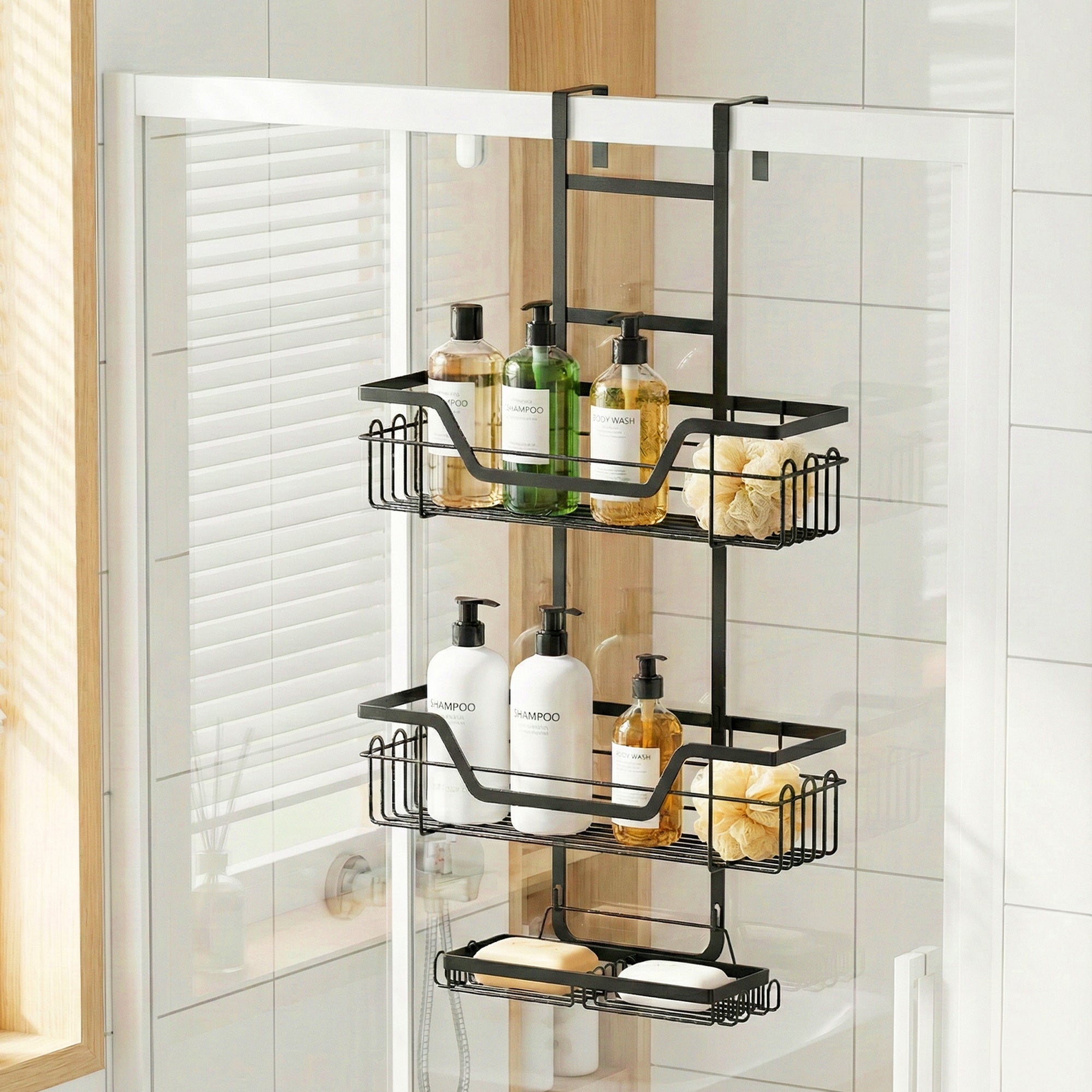 Artiss 3 Tier Over The Door Shower Caddy Hanging Bathroom Storage Organizer-Furniture > Bathroom > Bathroom Cabinets, Cupboards &amp; Storage-PEROZ Accessories