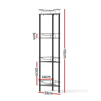 Artiss 4 Tier Floor Standing Corner Shower Caddy Bathroom Organizer Black-Furniture > Bathroom > Bathroom Cabinets, Cupboards &amp; Storage-PEROZ Accessories