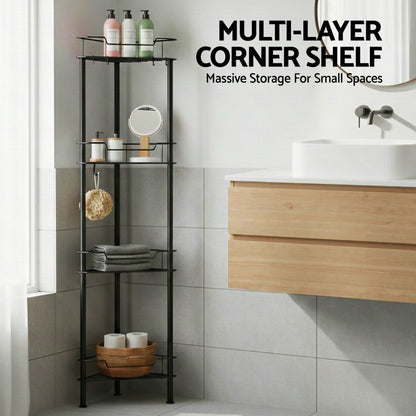 Artiss 4 Tier Floor Standing Corner Shower Caddy Bathroom Organizer Black-Furniture > Bathroom > Bathroom Cabinets, Cupboards &amp; Storage-PEROZ Accessories