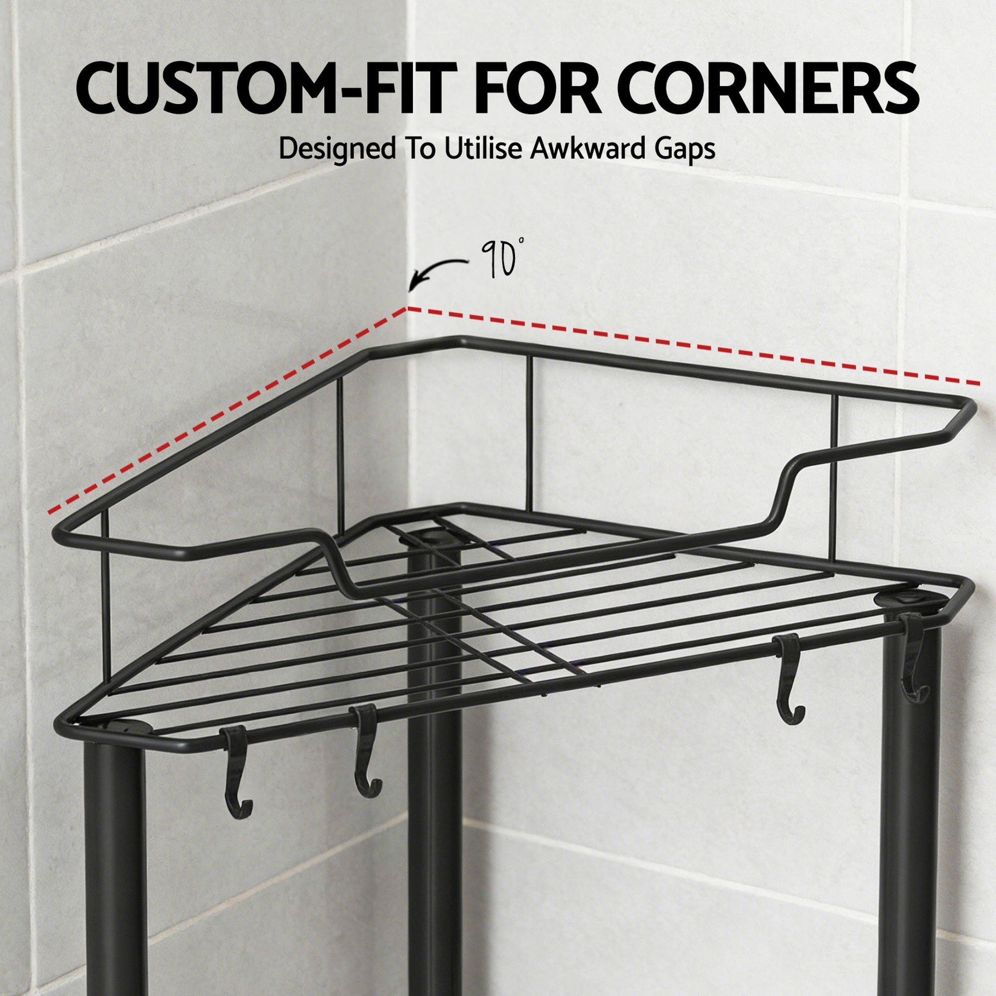Artiss 4 Tier Floor Standing Corner Shower Caddy Bathroom Organizer Black-Furniture > Bathroom > Bathroom Cabinets, Cupboards &amp; Storage-PEROZ Accessories