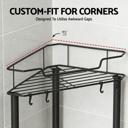 Artiss 4 Tier Floor Standing Corner Shower Caddy Bathroom Organizer Black-Furniture > Bathroom > Bathroom Cabinets, Cupboards &amp; Storage-PEROZ Accessories