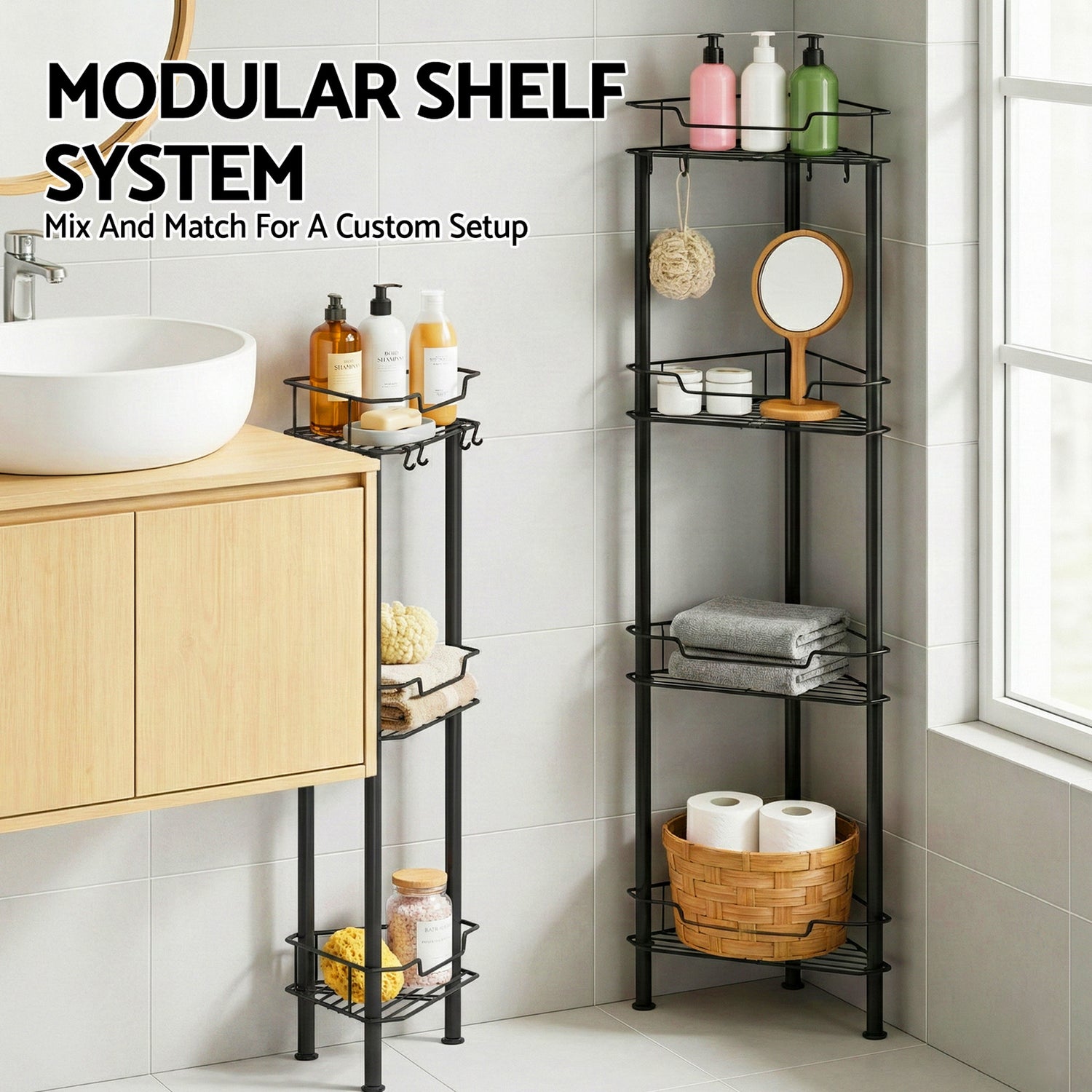 Artiss 4 Tier Floor Standing Corner Shower Caddy Bathroom Organizer Black-Furniture > Bathroom > Bathroom Cabinets, Cupboards &amp; Storage-PEROZ Accessories