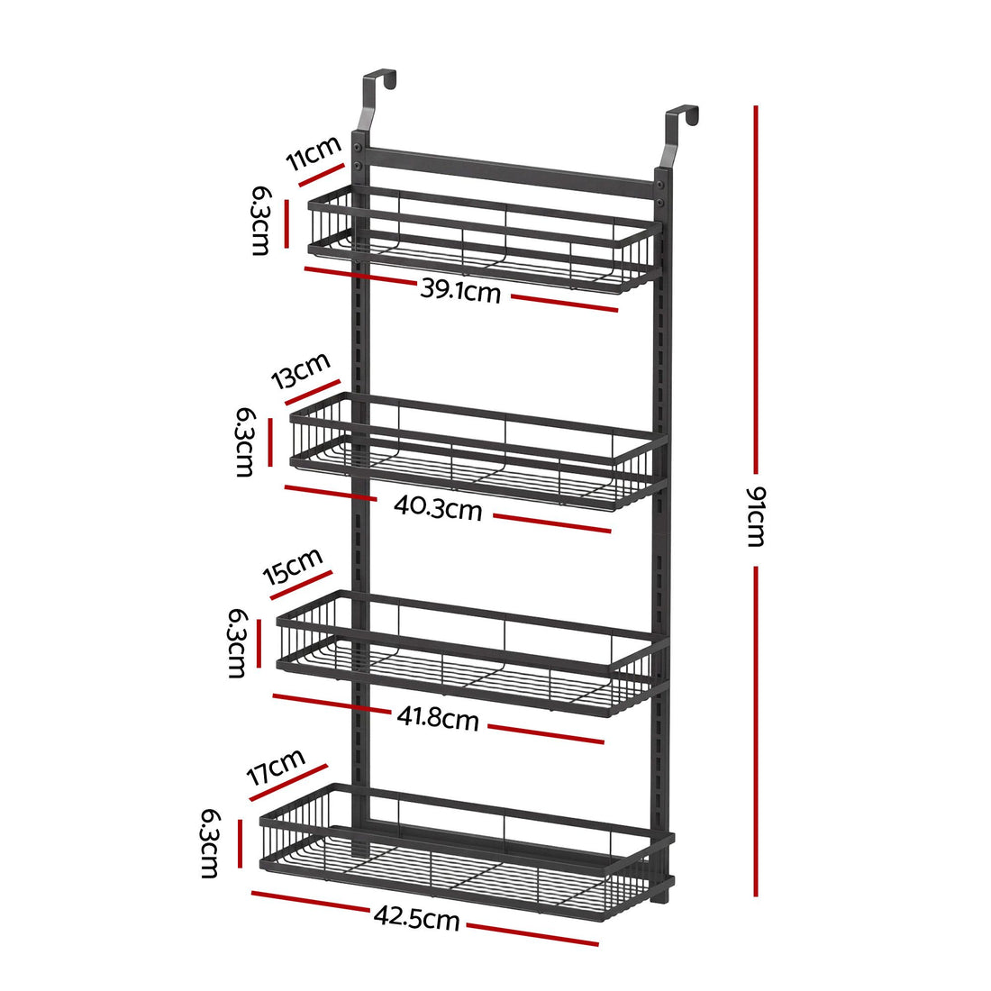 Artiss Over Door Bathroom Rack Hanging Organiser 4 Tier No Drill 91cm Black-Furniture > Bathroom > Bathroom Cabinets, Cupboards &amp; Storage-PEROZ Accessories