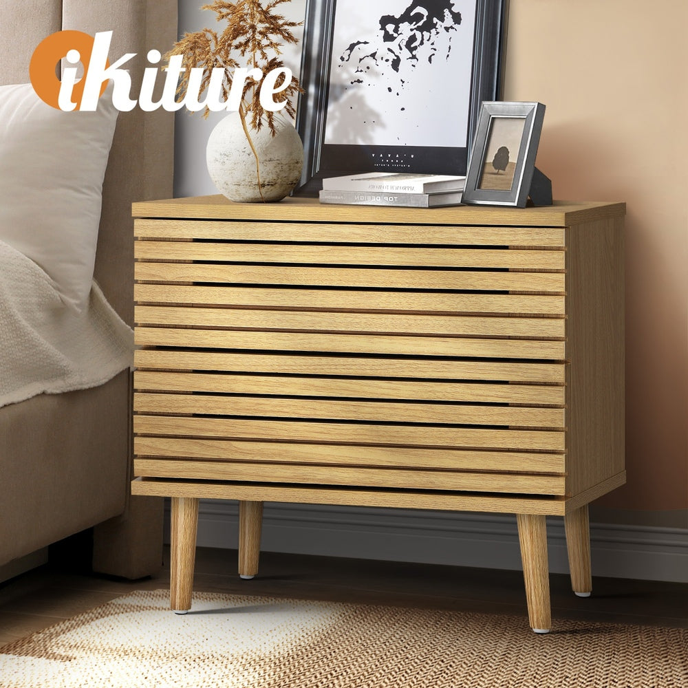 Oikiture Bedside Tables Side Table 2 Drawers Unique Bedroom Storage Cabinet-Bedside Tables-PEROZ Accessories
