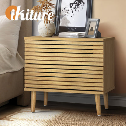 Oikiture Bedside Tables Side Table 2 Drawers Unique Bedroom Storage Cabinet-Bedside Tables-PEROZ Accessories