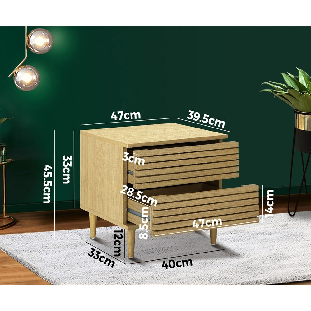 Oikiture Bedside Tables Side Table 2 Drawers Unique Bedroom Storage Cabinet-Bedside Tables-PEROZ Accessories
