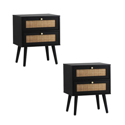 Oikiture 2X Bedside Table 2 Drawers Storage Cabinet Rattan-BedSide Tabless-PEROZ Accessories