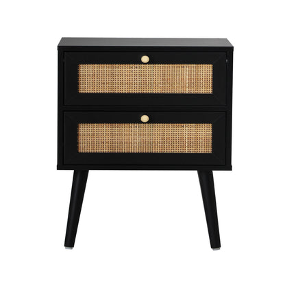 Oikiture 2X Bedside Table 2 Drawers Storage Cabinet Rattan-BedSide Tabless-PEROZ Accessories
