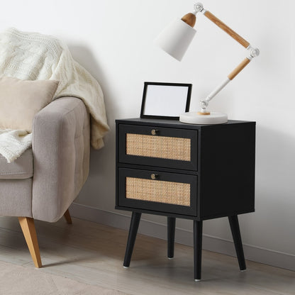 Oikiture 2X Bedside Table 2 Drawers Storage Cabinet Rattan-BedSide Tabless-PEROZ Accessories